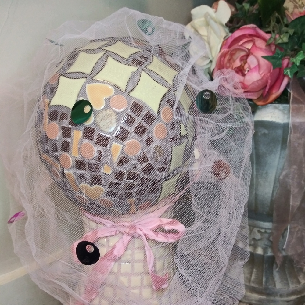 Vintage 1960-70's Multicolored, Sequin Trimmed Pink Net Hair Roller Scarf - Picture 6 of 11